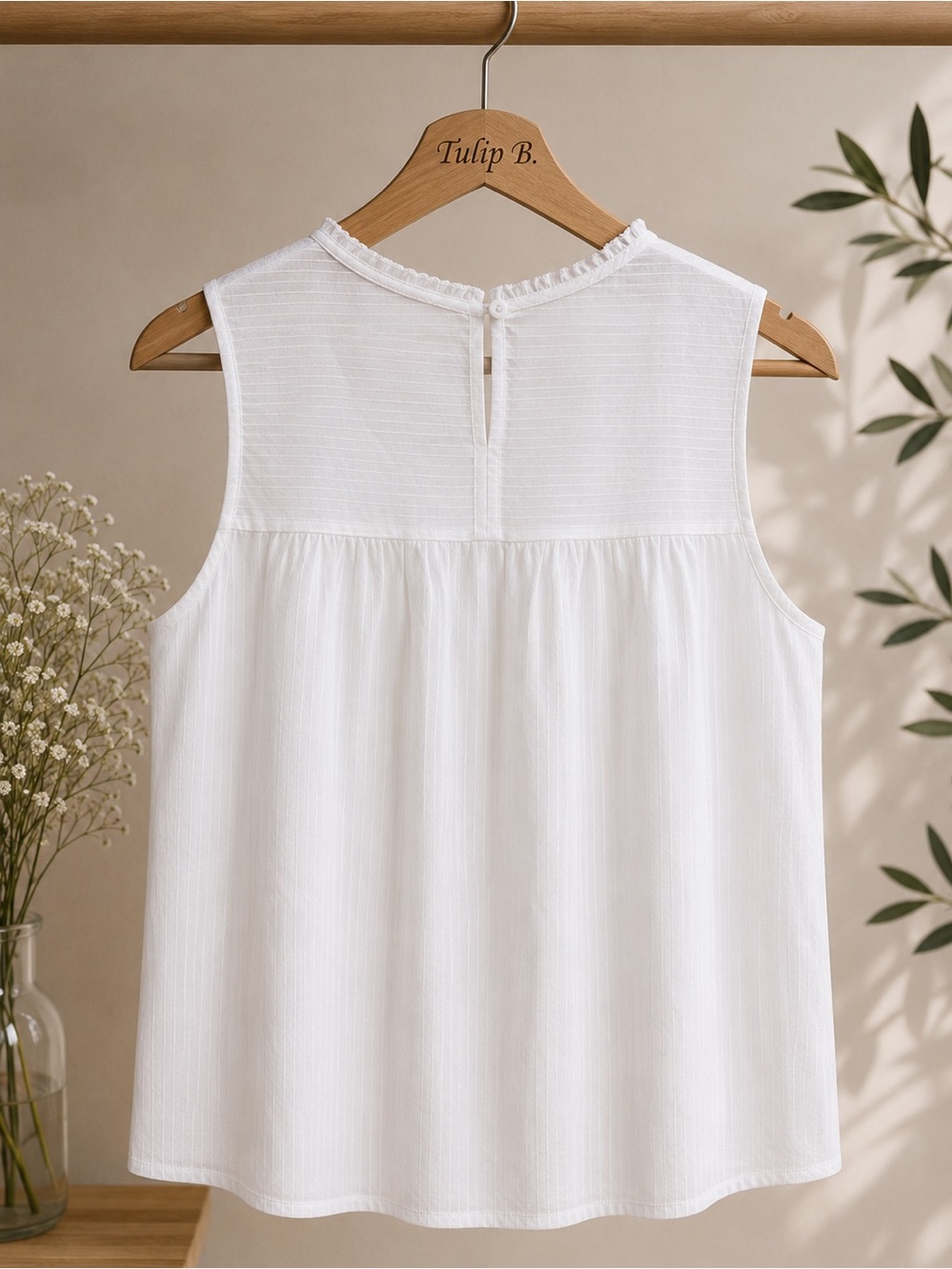 NWT Tulip B White Lace Yoke Sleeveless Embroidered Camisole 100% Cotton - Picture 4 of 6